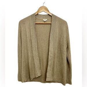 Talbots‎ Metallic Gold Waffle Knit Open Front Cardigan Size Large Petite